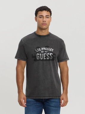 DoubleLayered Relaxed Top Grey Treated Logo T-Shirt