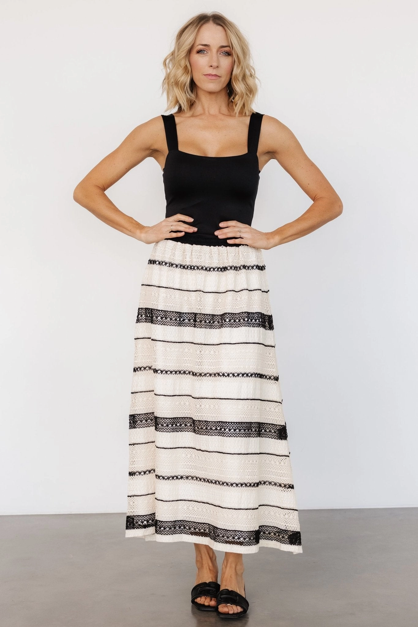 Side Slit Day To Night Alondra Woven Skirt | Cream   Black