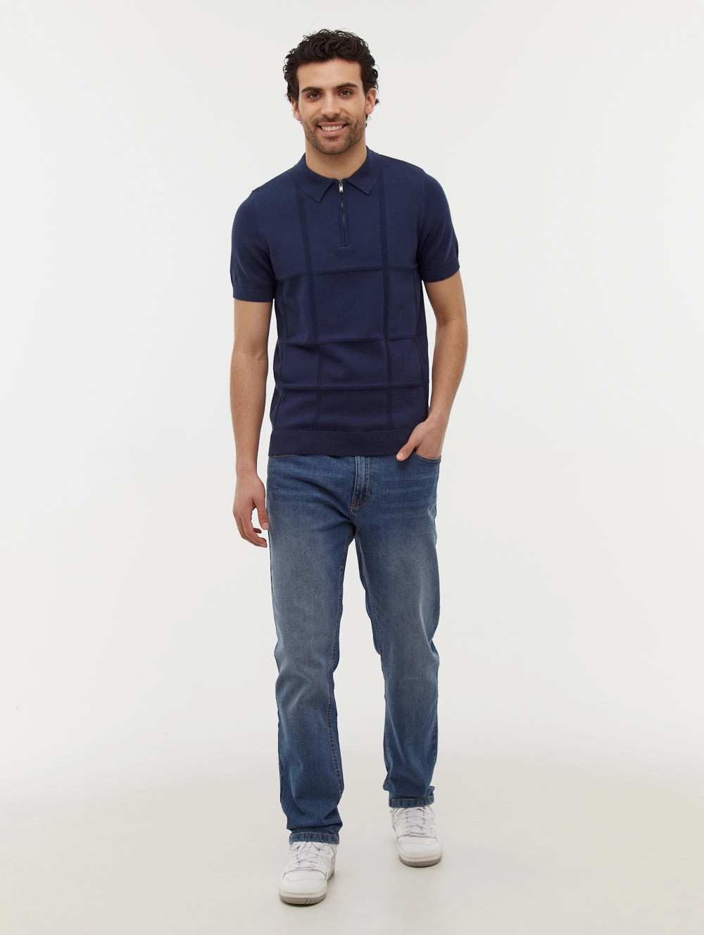 Navaro Grid Pattern Polo Shirt Summer Wear Lightweight Fit