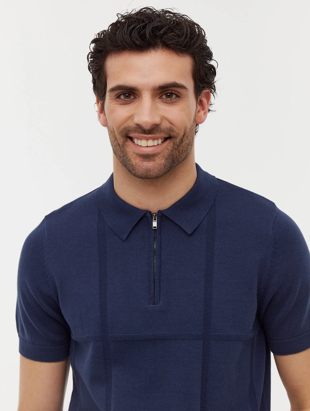 Navaro Grid Pattern Polo Shirt Relaxed Neckline Casual Look