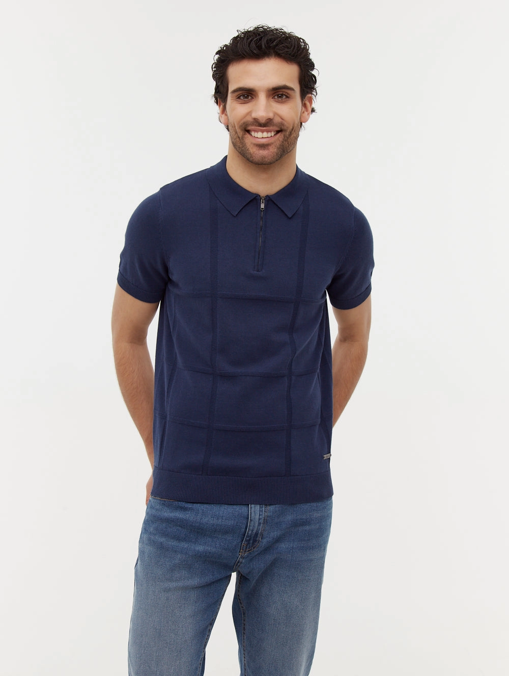 Trendy Casual Everyday Comfort Navaro Grid Pattern Polo Shirt