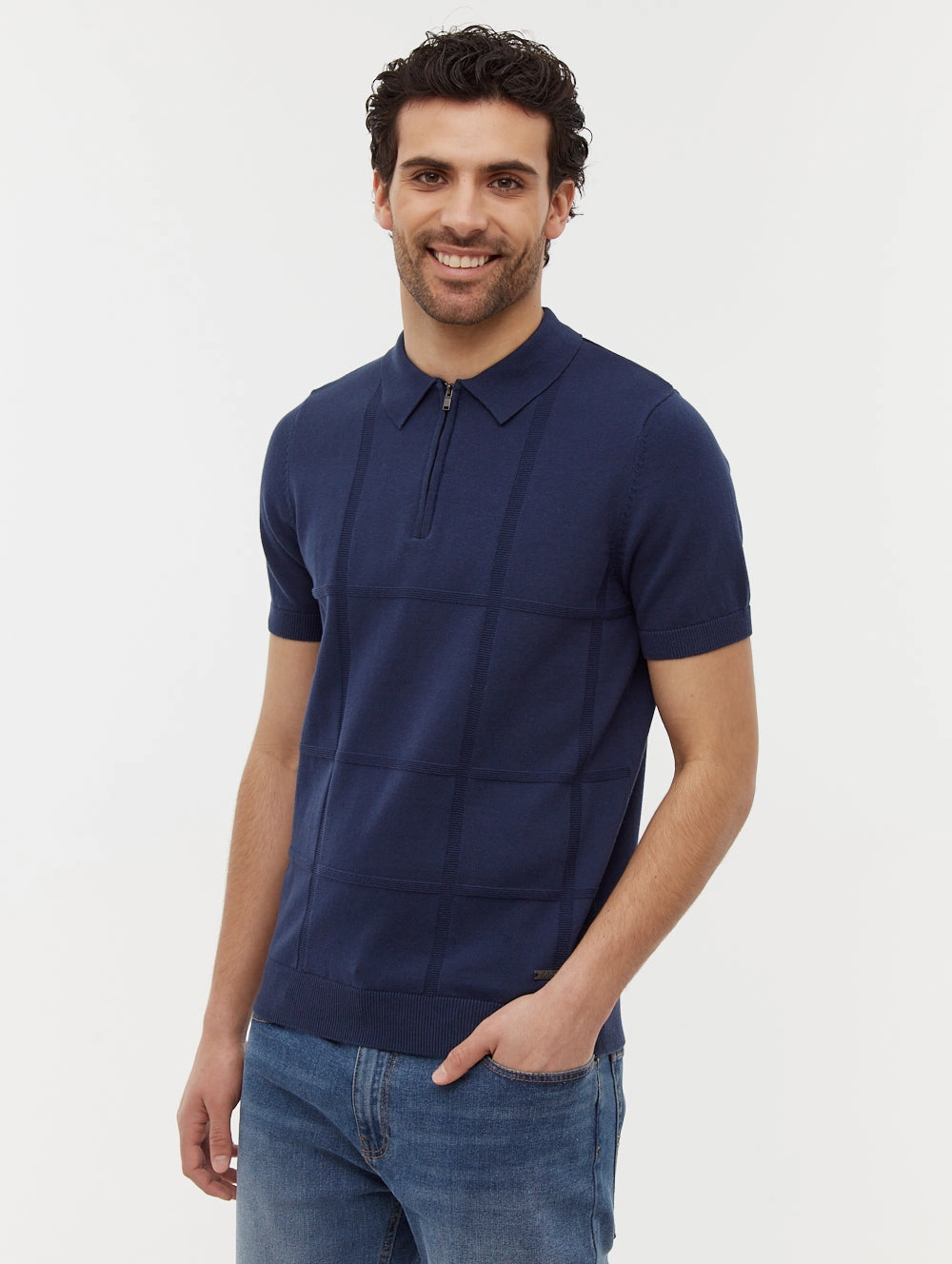 Navaro Grid Pattern Polo Shirt Trendy Design Versatile Wardrobe