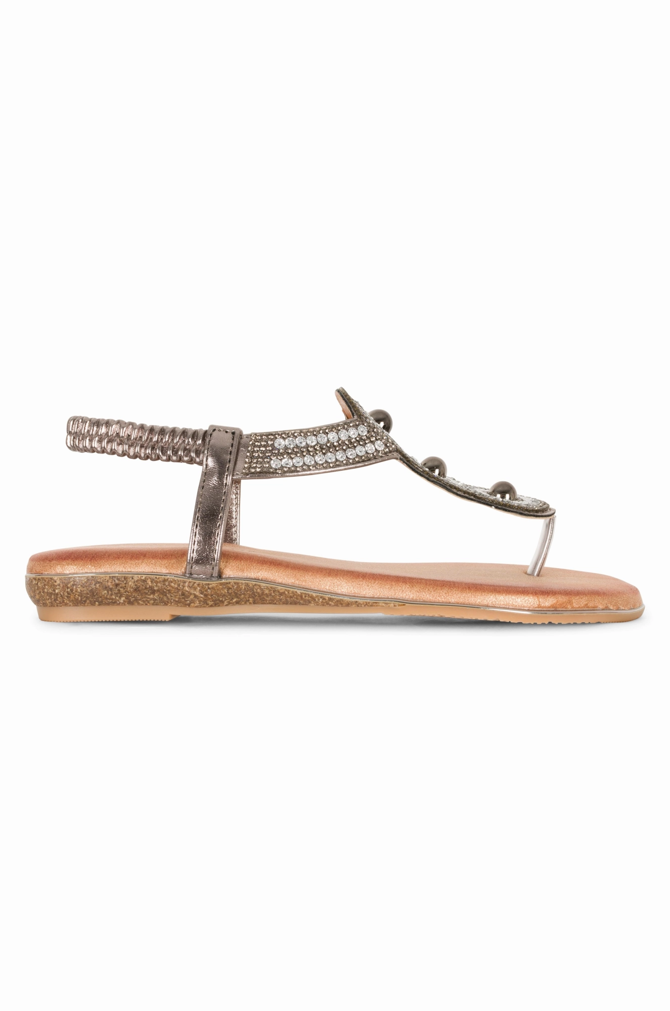 Thermoplastic Rhinestone & stud Sandal | PEWTER | SILVIA AB