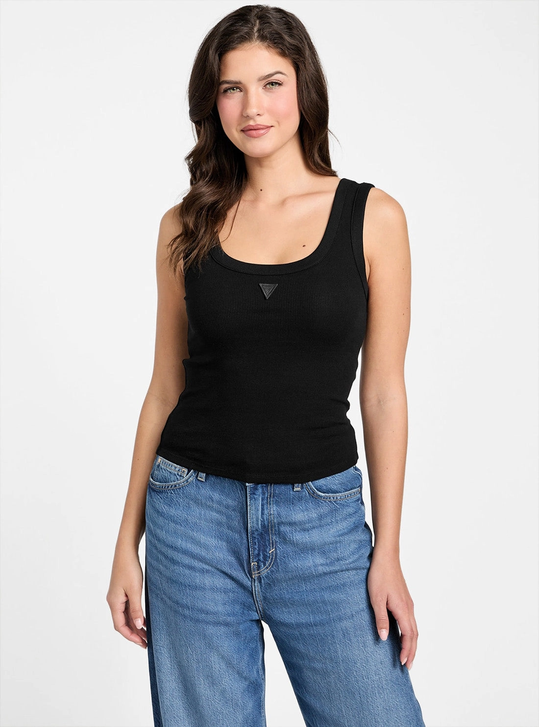 Comfy Cardigan DoubleStitched Hemming Eco Black Triangle Patch Tank Top