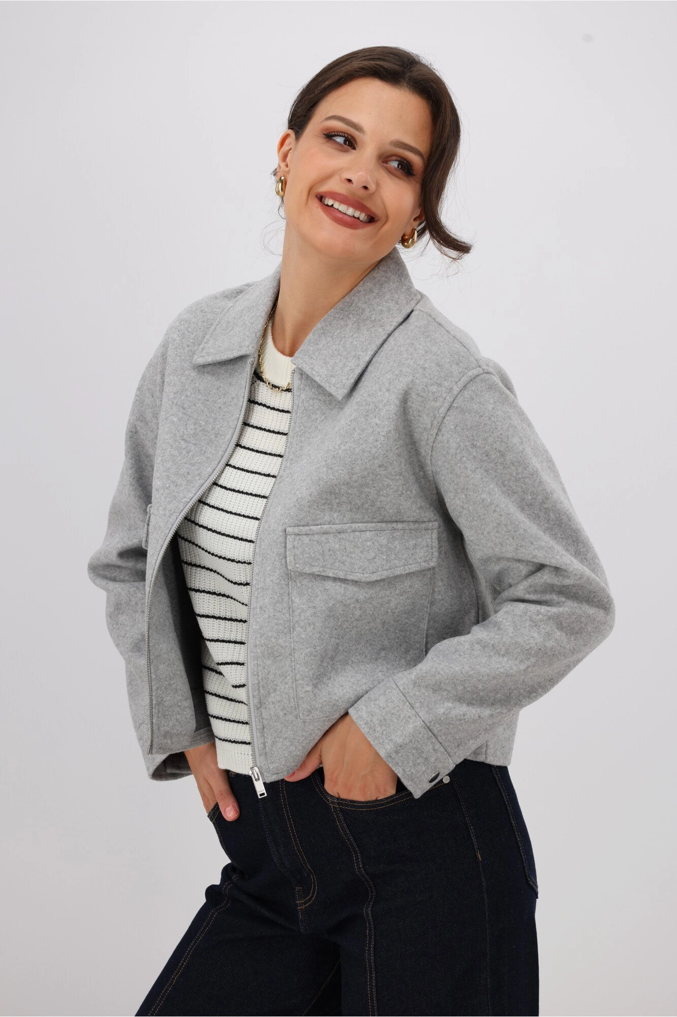 ONLY Nancy Life Cargo Jacket Light Grey Heat Retention