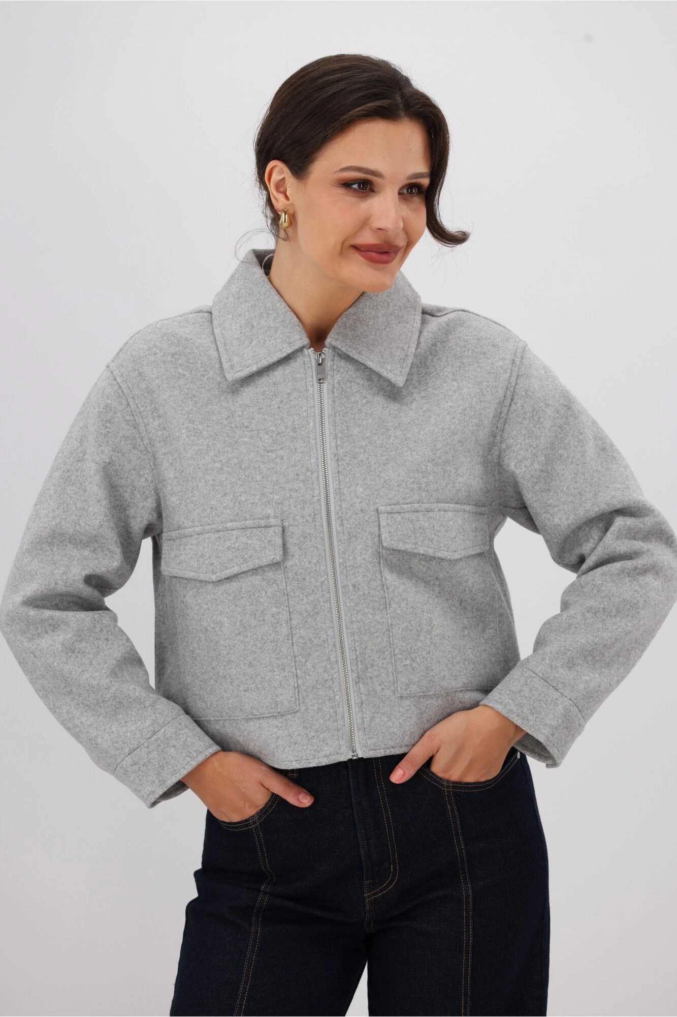 Heavyweight Fabric Button Closure ONLY Nancy Life Cargo Jacket Light Grey