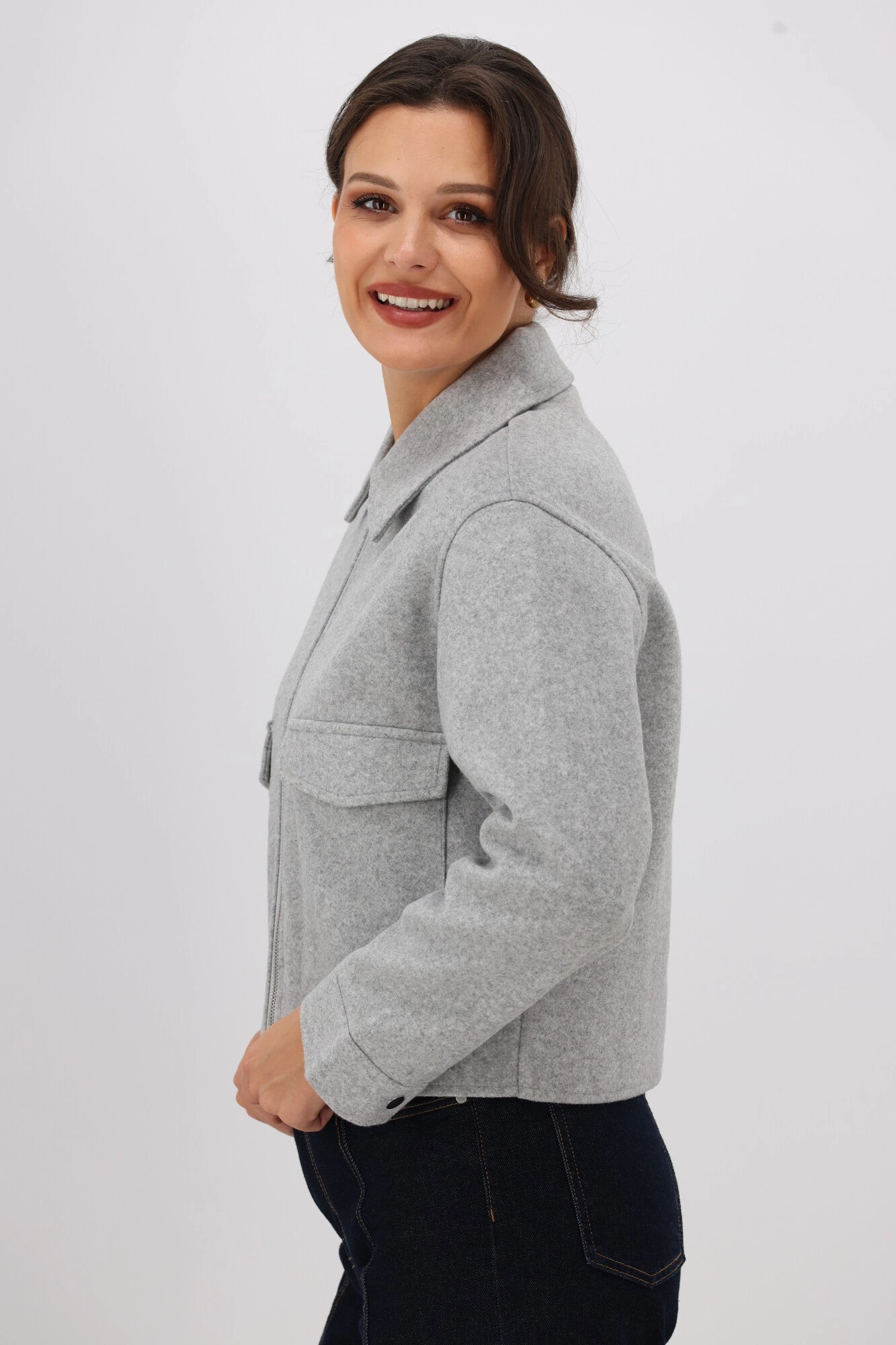 ONLY Nancy Life Cargo Jacket Light Grey AntiStatic Lining Cozy Design