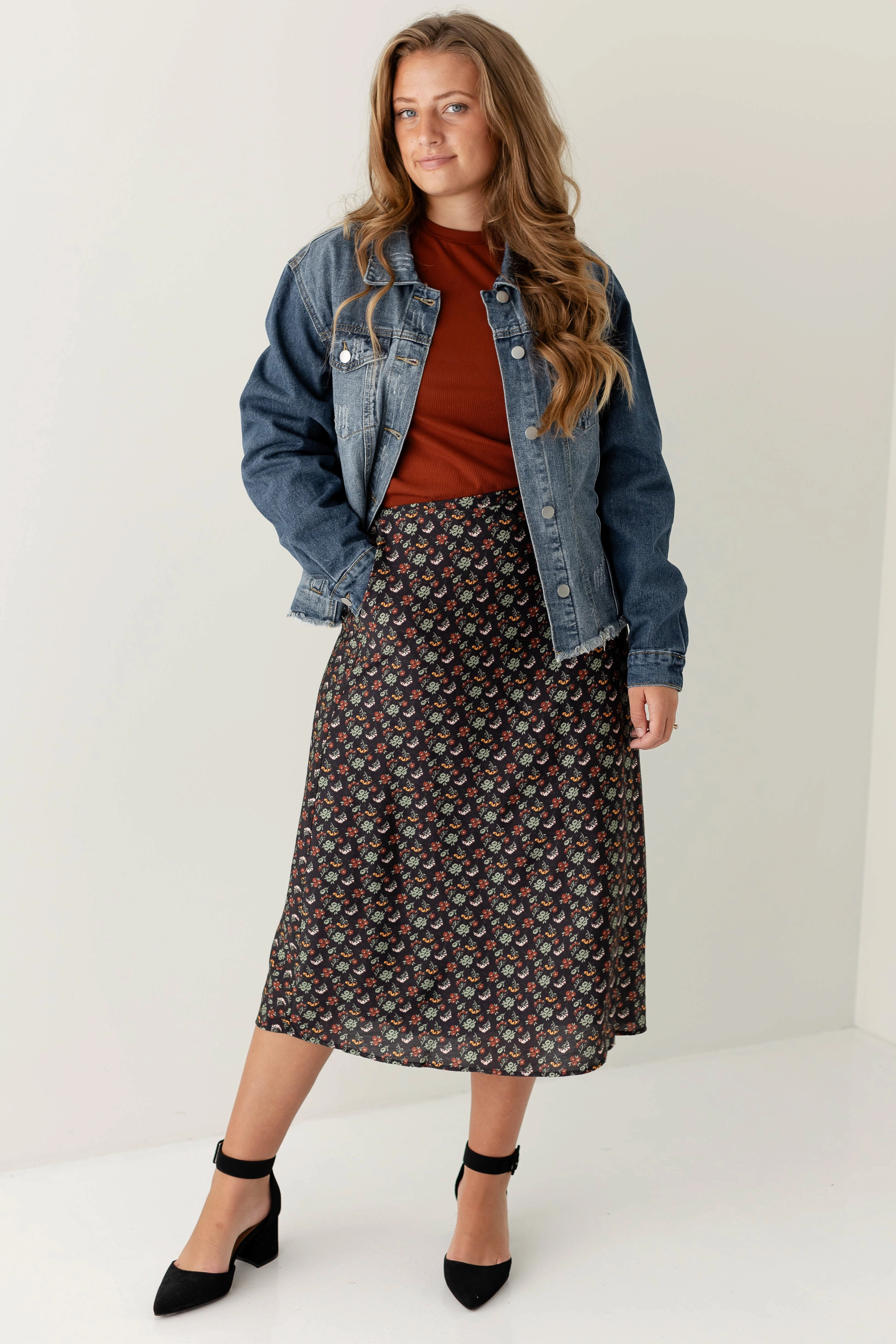 flowy silhouette 'Evangeline' Heritage Floral Midi Slip Skirt