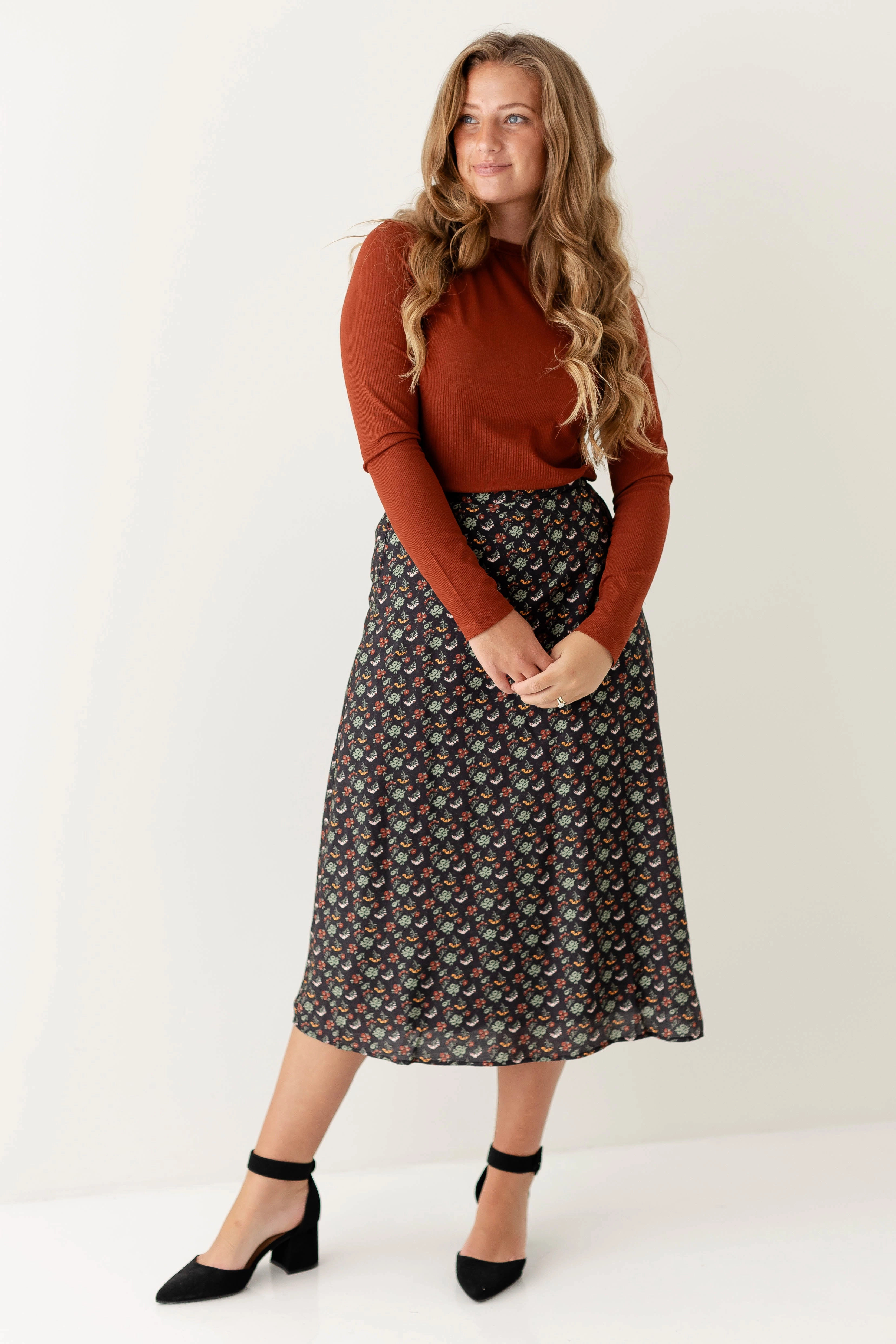 'Evangeline' Heritage Floral Midi Slip Skirt Detachable Tie Classic Touch