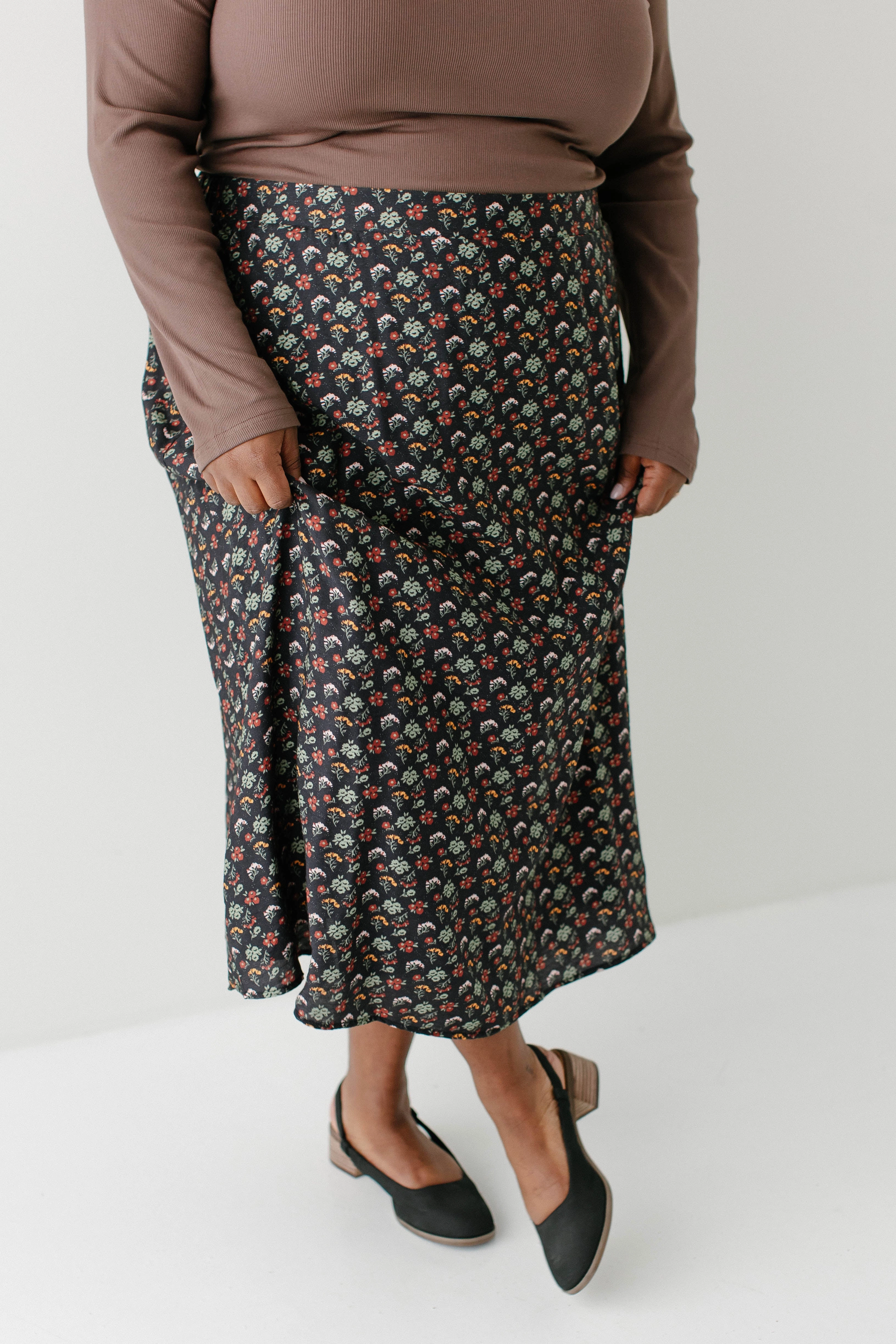 Foil Print 'Evangeline' Heritage Floral Midi Slip Skirt