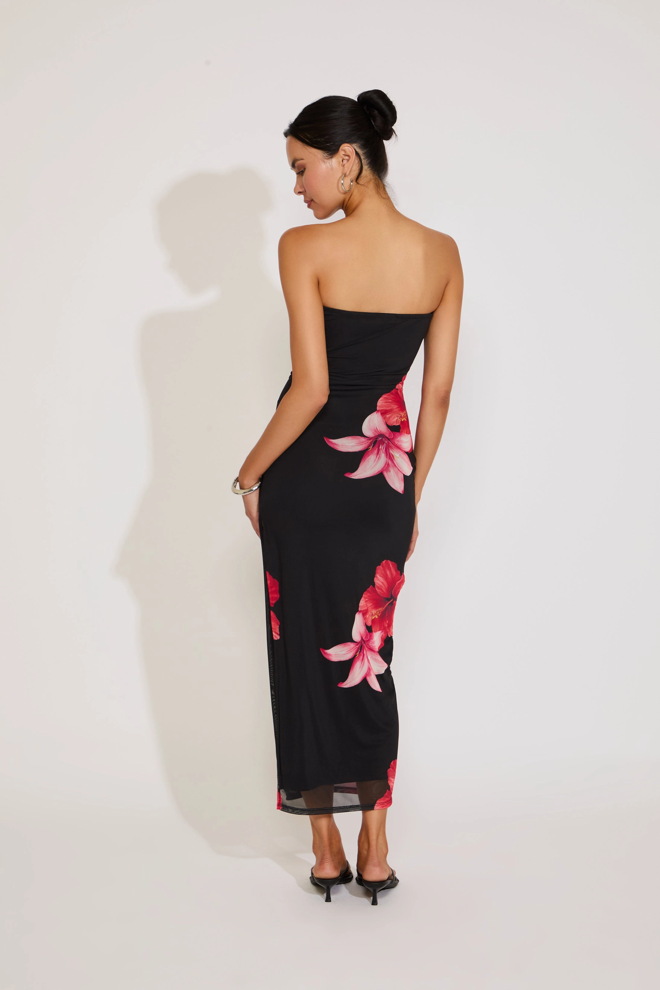 Light Attitude Relaxed-fit ORCHID PRINT OVERLAY STRAPLESS MIDI DRESS