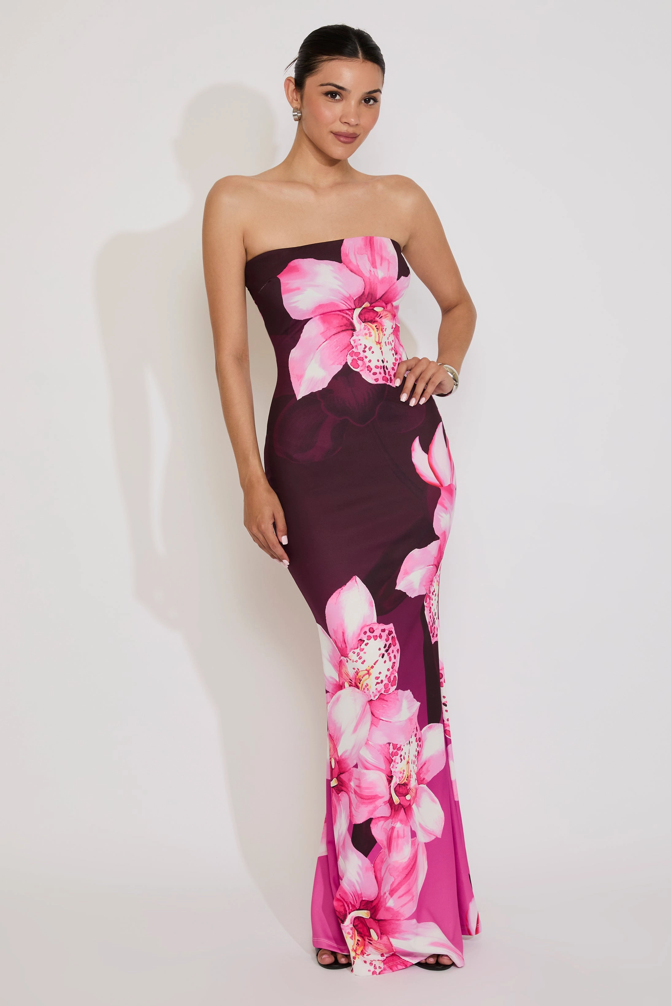 ORCHID PRINT TUBE MAXI DRESS Autumn Mood Velvet-Touch