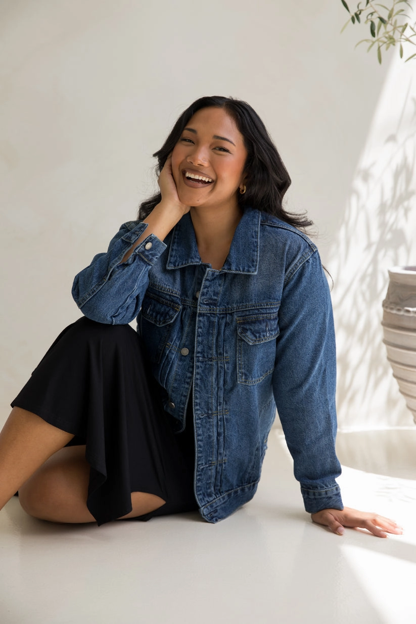 PQ Collection Denim Basic Jacket Dark Wash FullLengthZip All Season Compatibility