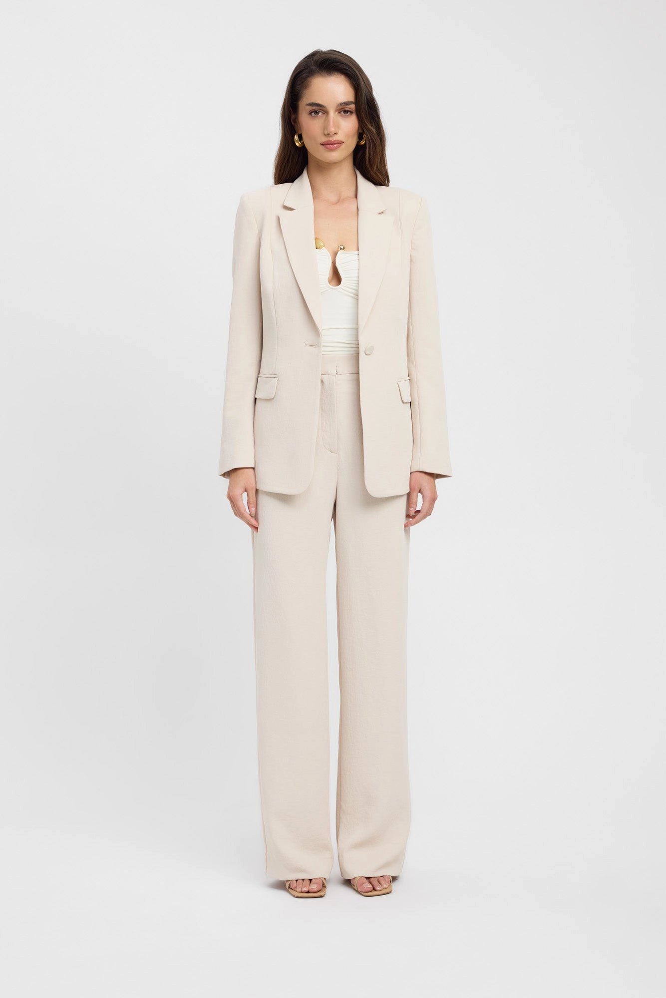 Oyster Suit Blazer Layered Neckline Reinforced Elbow Patches