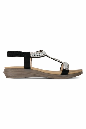 Odor Resistant Insole Pearl & Gem T bar Sandal | BLACK | TANCY AB