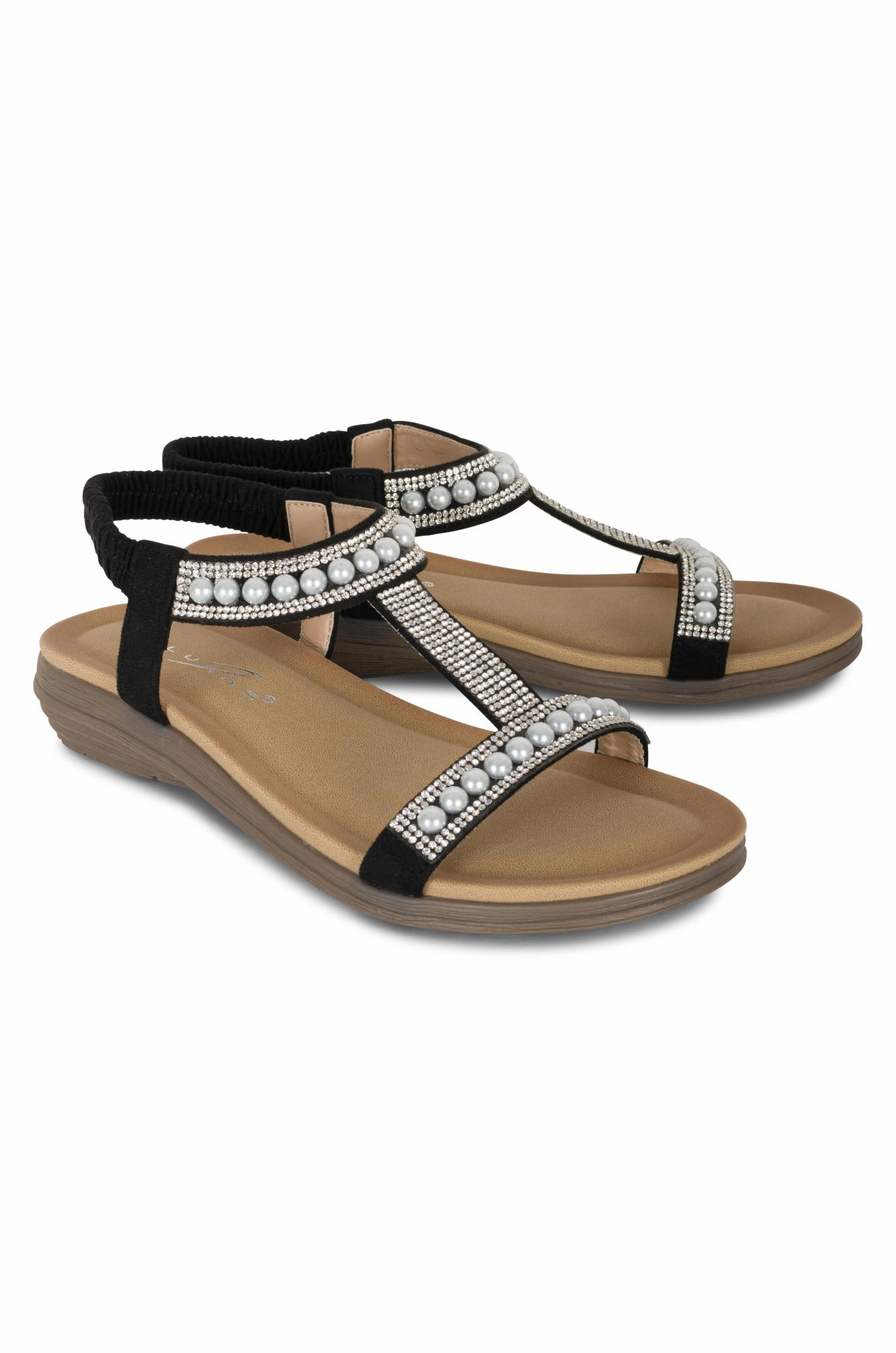 Pearl & Gem T bar Sandal | BLACK | TANCY AB Pressure Relief