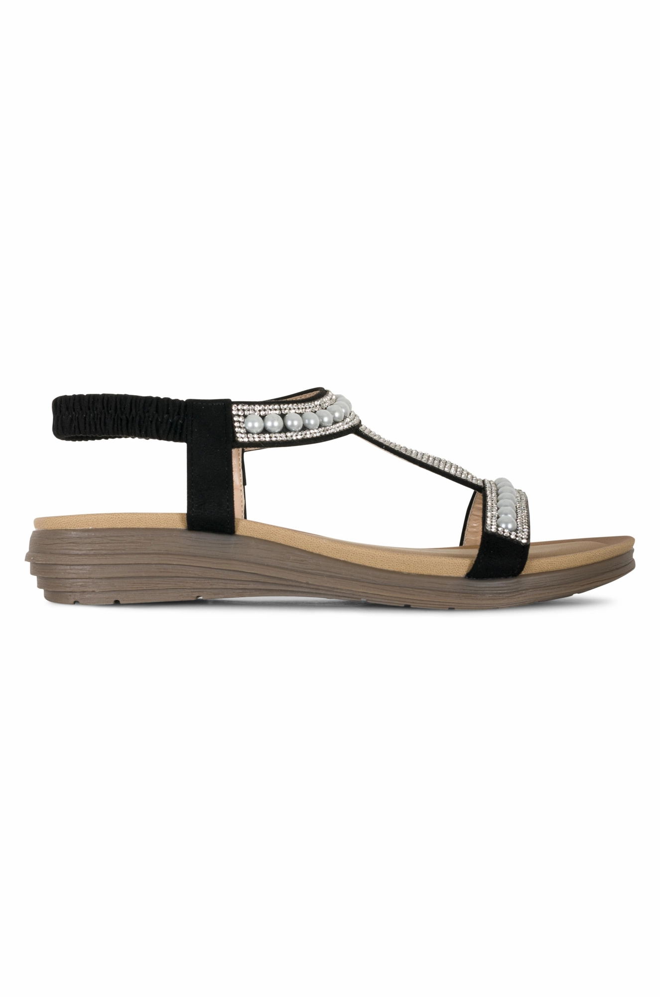 Fashion Sandals Toe Post Design Pearl & Gem T bar Sandal | BLACK | TANCY AB