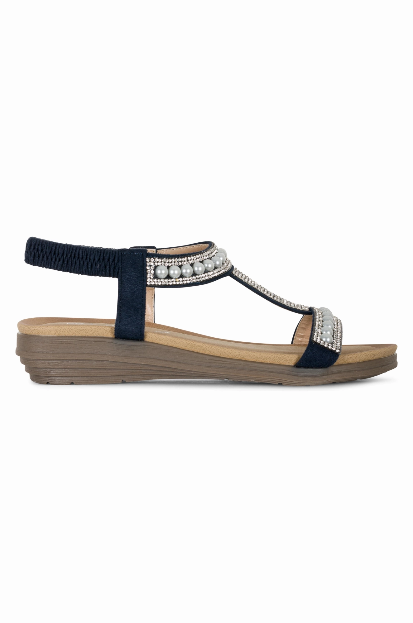Pearl & Gem T bar Sandal | BLUE | TANCY AB Sandal Clasps Playful Step
