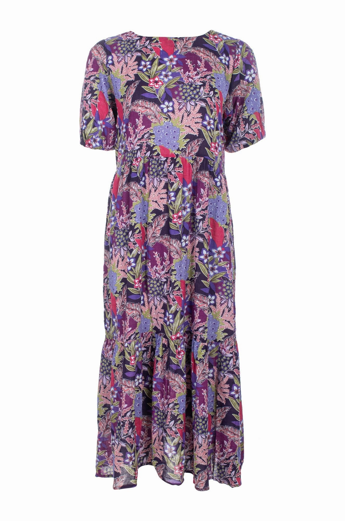 Pleat-Front Midi Summer Dress | Purple Tropics | 6537C1