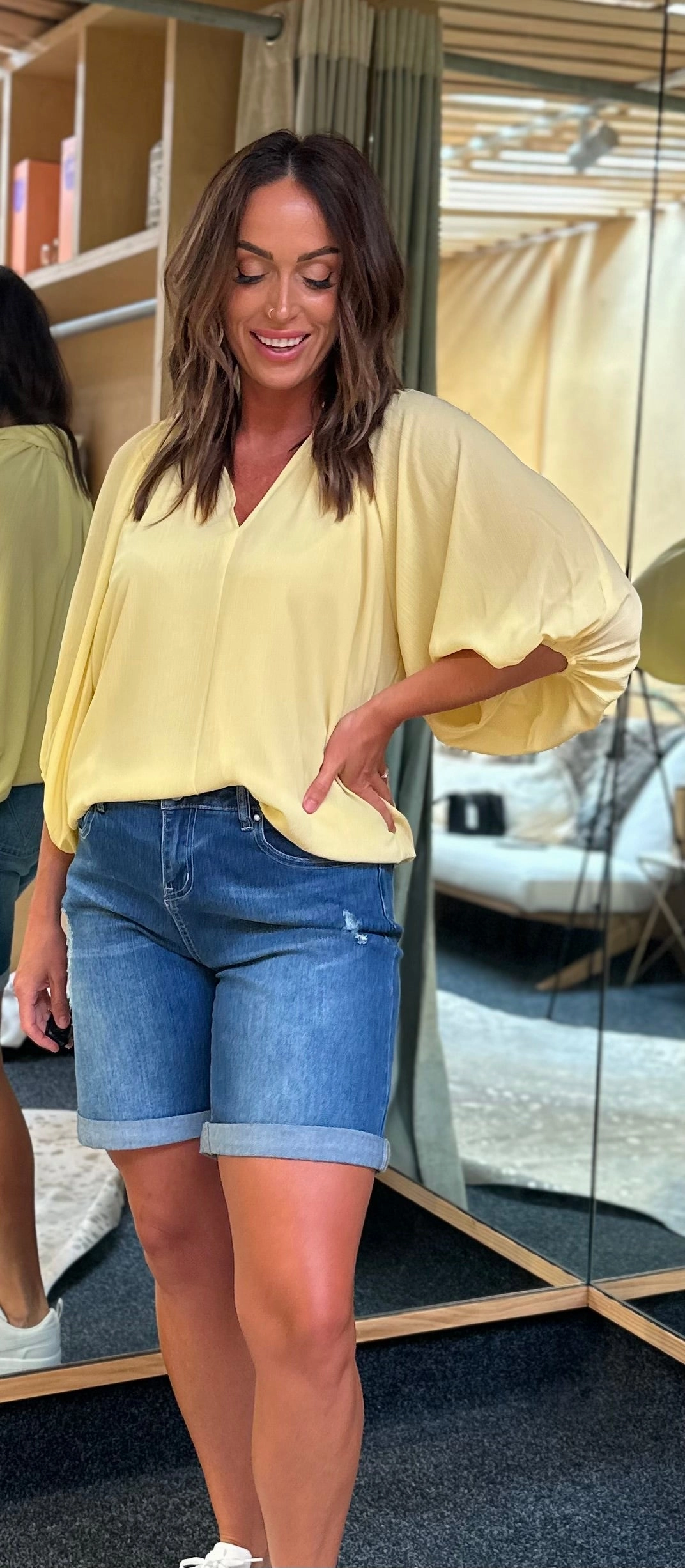 Shine On Label Boyfriend Shorts Indigo Blue Chafe Resistant Lining