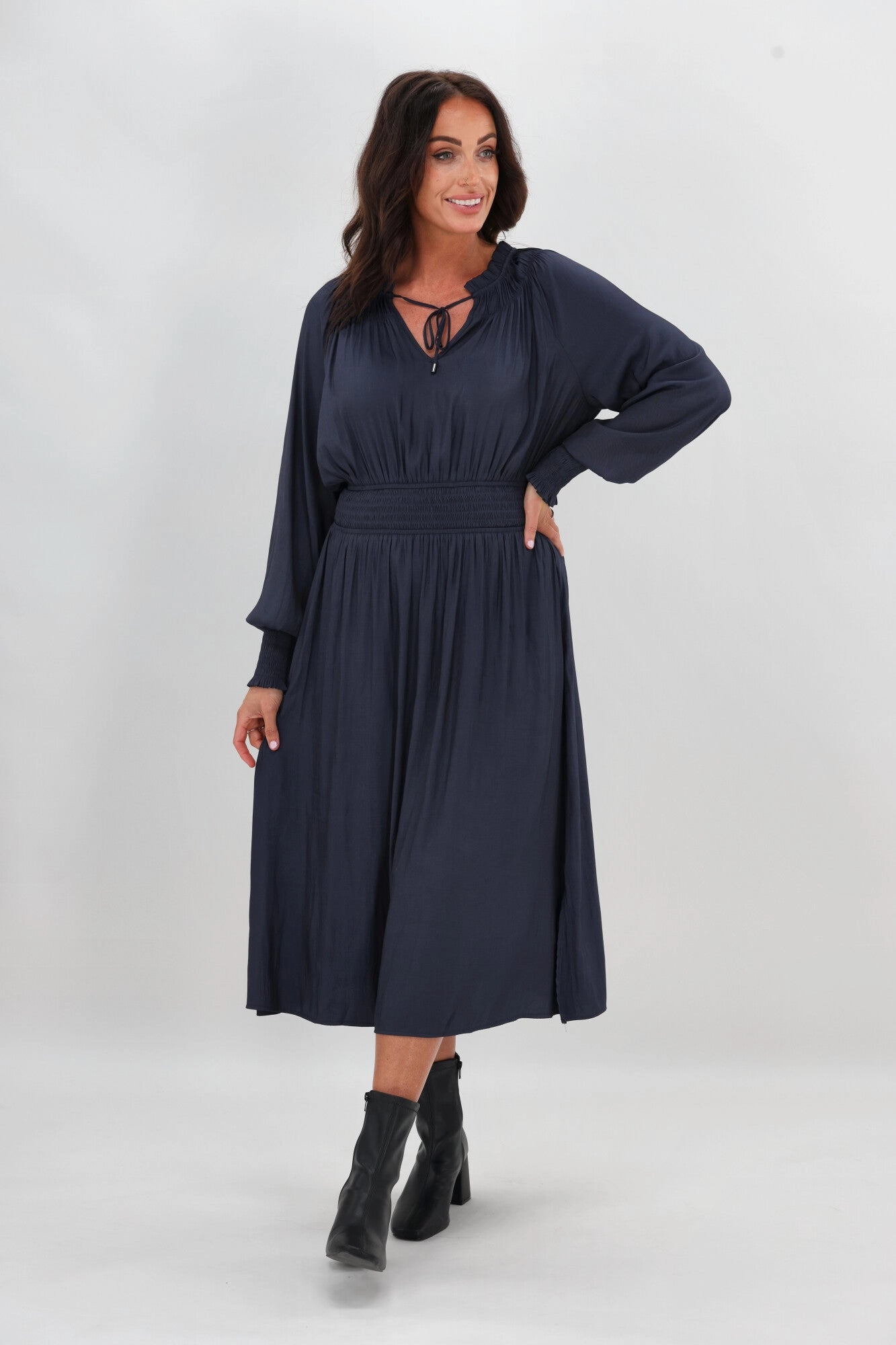 Vibrant color Gloss The Label Mel Shirred Waistband Dress Midnight