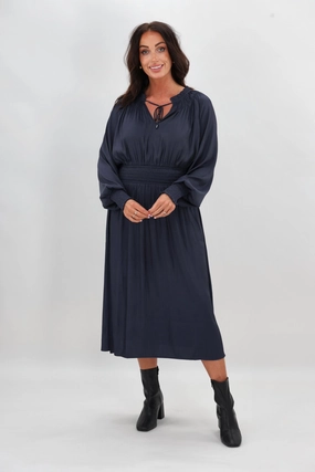 Gloss The Label Mel Shirred Waistband Dress Midnight Comfortable and Soft