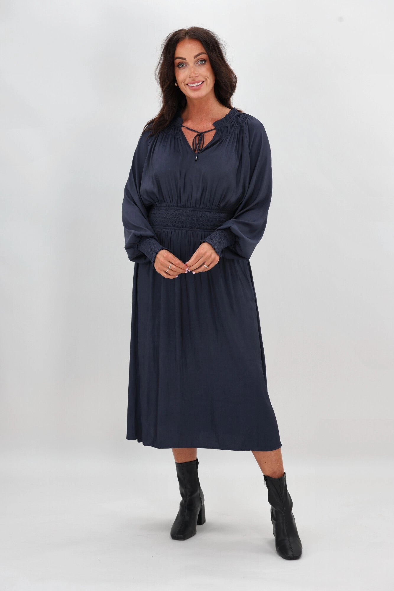 Gloss The Label Mel Shirred Waistband Dress Midnight Comfortable and Soft