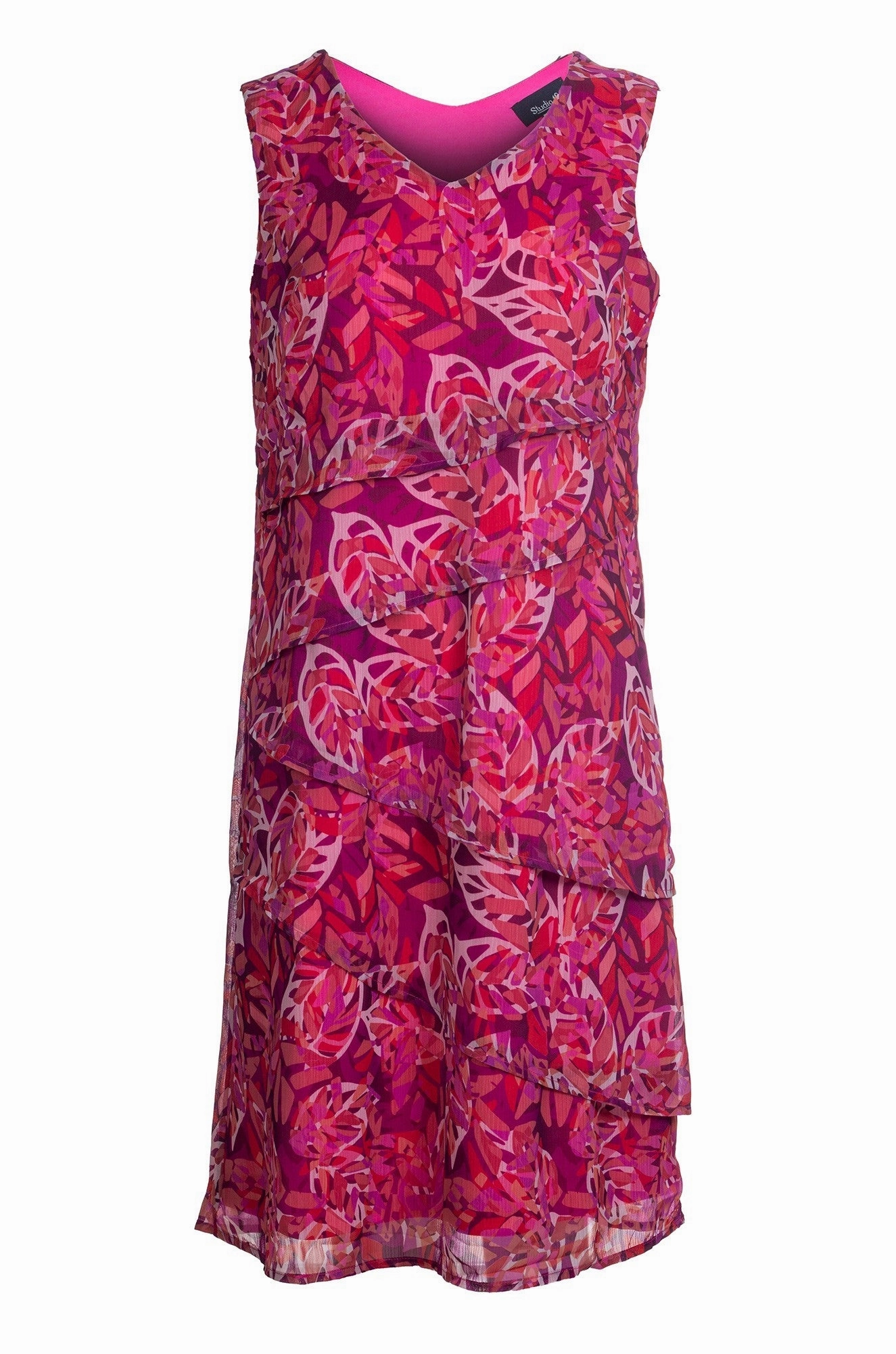 Layered panel V neck Dress | CERISE LEAF | 8559A1 Knit Cool Floral-Pattern