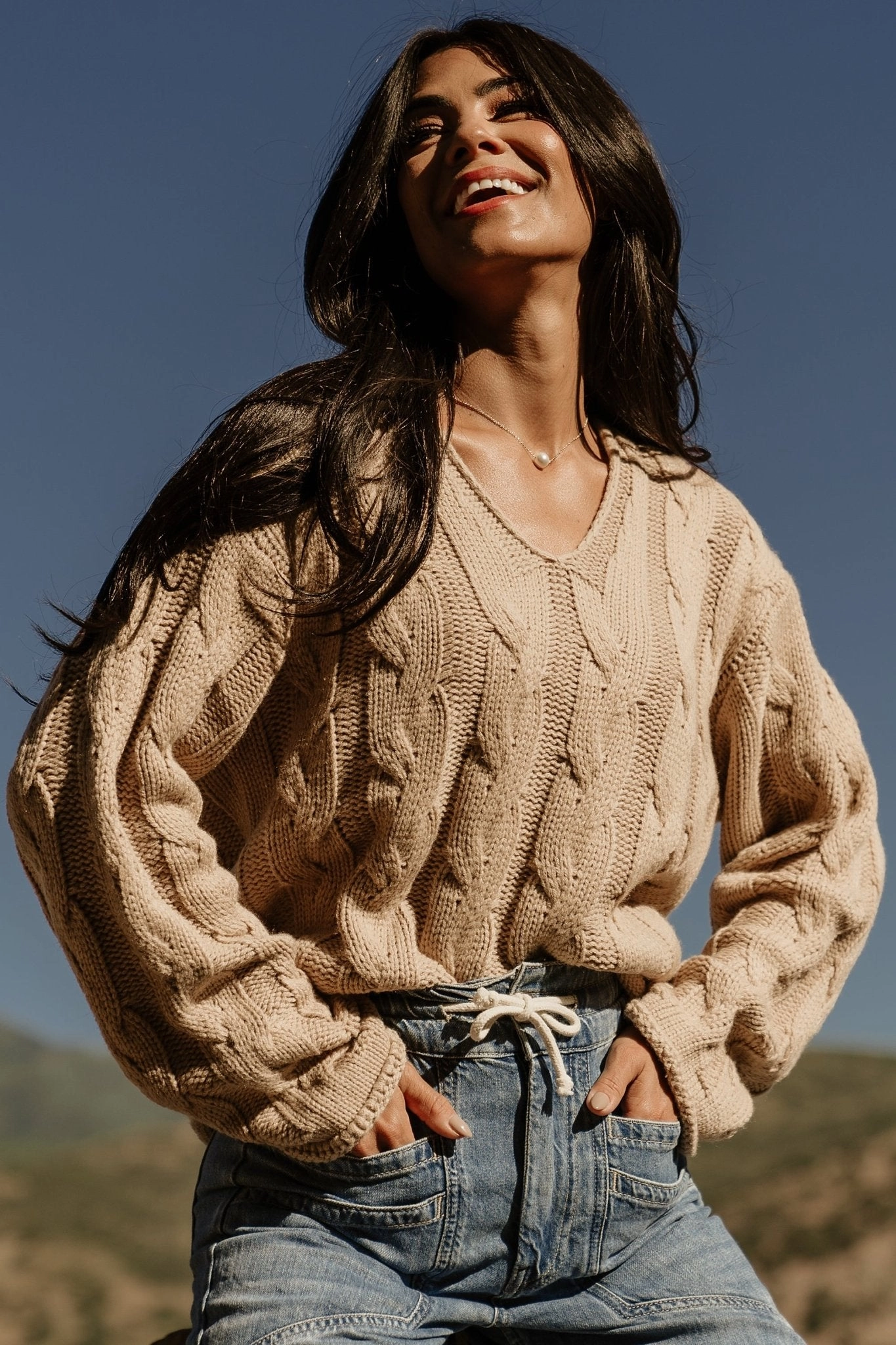 Breathable Comfort Wear Cozy Choice Jordan Cable Knit Sweater | Taupe