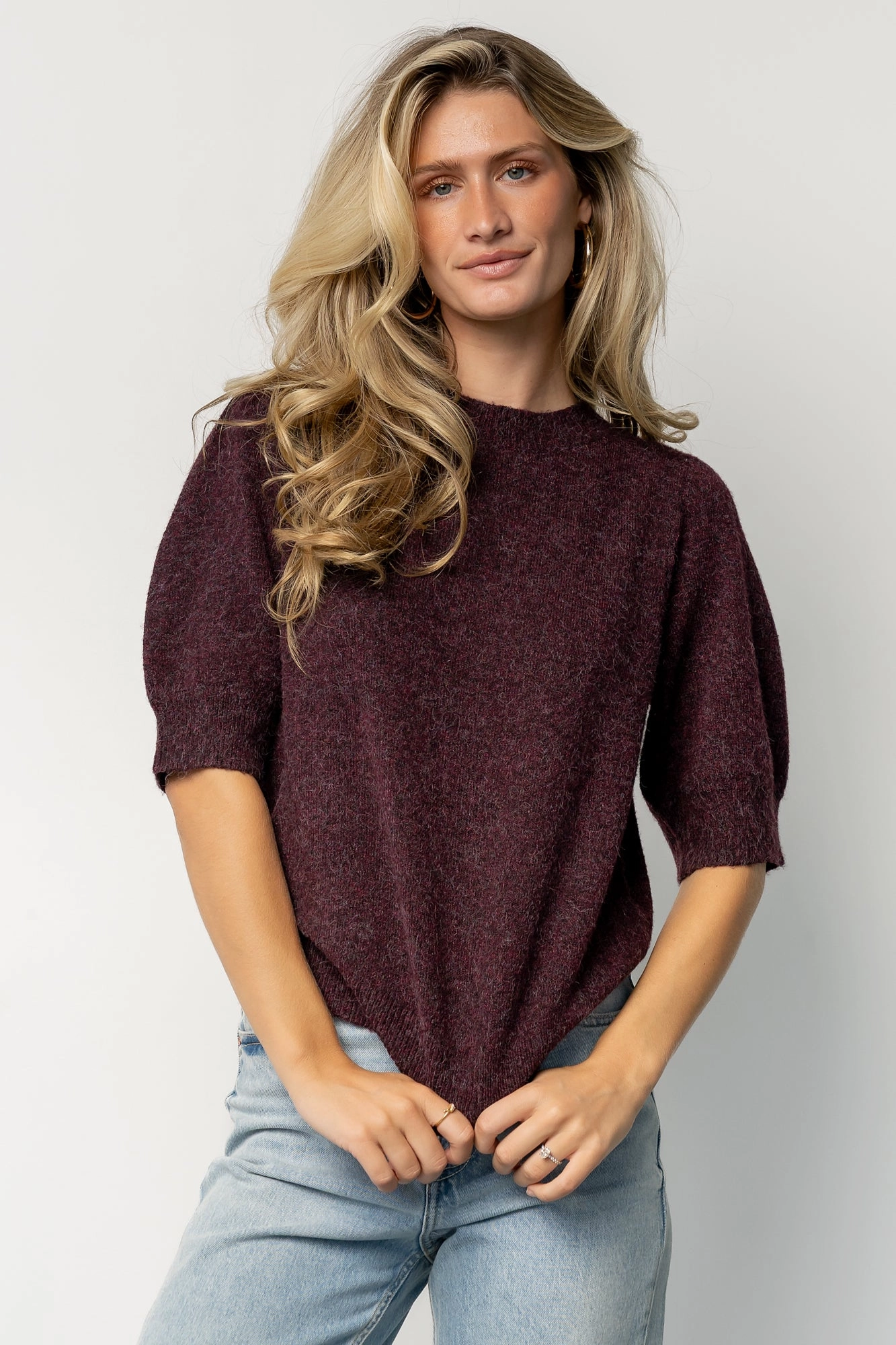 Layered Wearable Wrinkle Resistant Knit Keira Sweater Top | Dark Plum