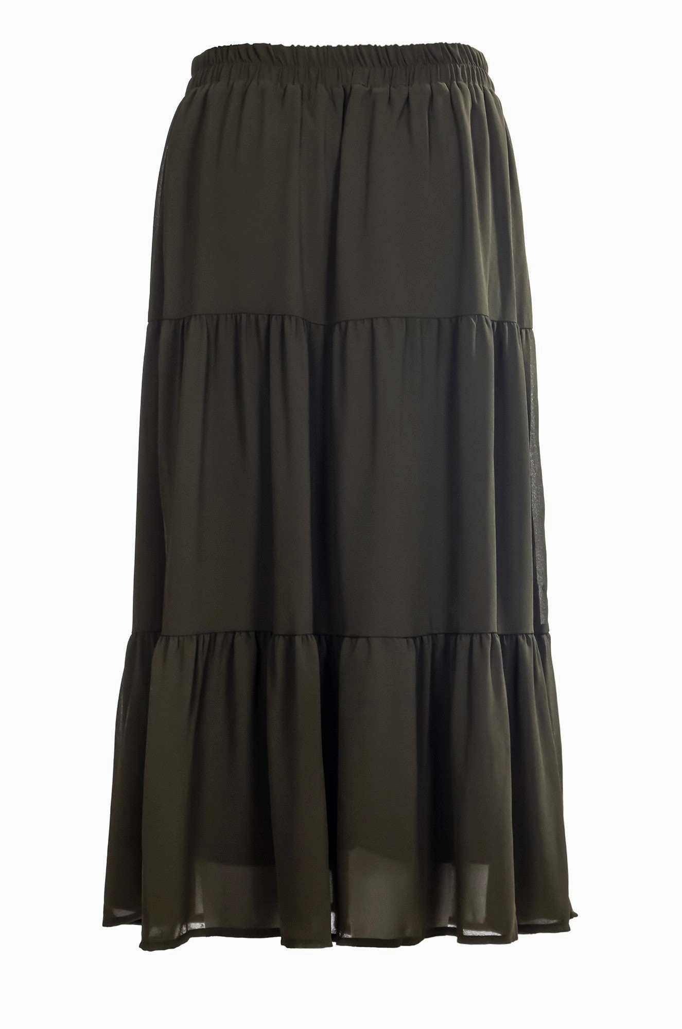 Runway Inspired Lined plain Chiffon Skirt | OLIVE | 8543A1