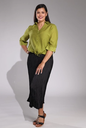 Pleated Satin Maxi Skirt | Black | 4493C1 Statement Color Easy Fit