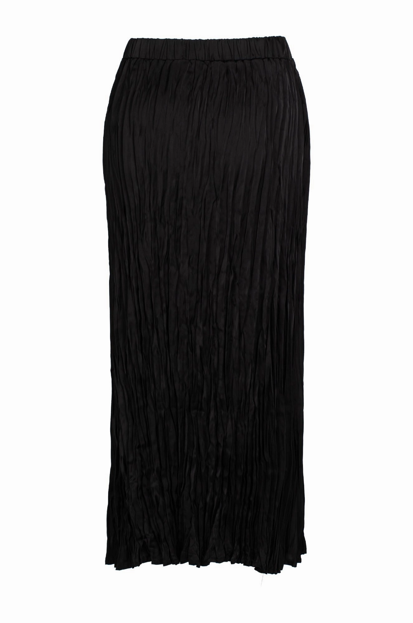 Pleated Satin Maxi Skirt | Black | 4493C1 Weekend Outfit Adjustable Ties