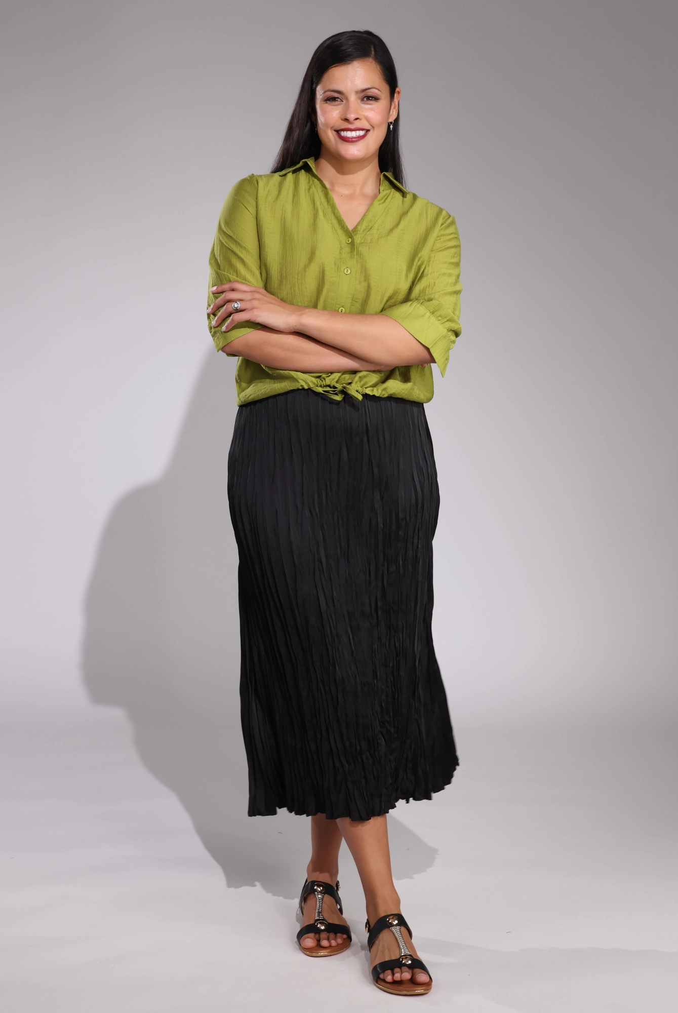 Urban Fashion Pleated Satin Maxi Skirt | Black | 4493C1