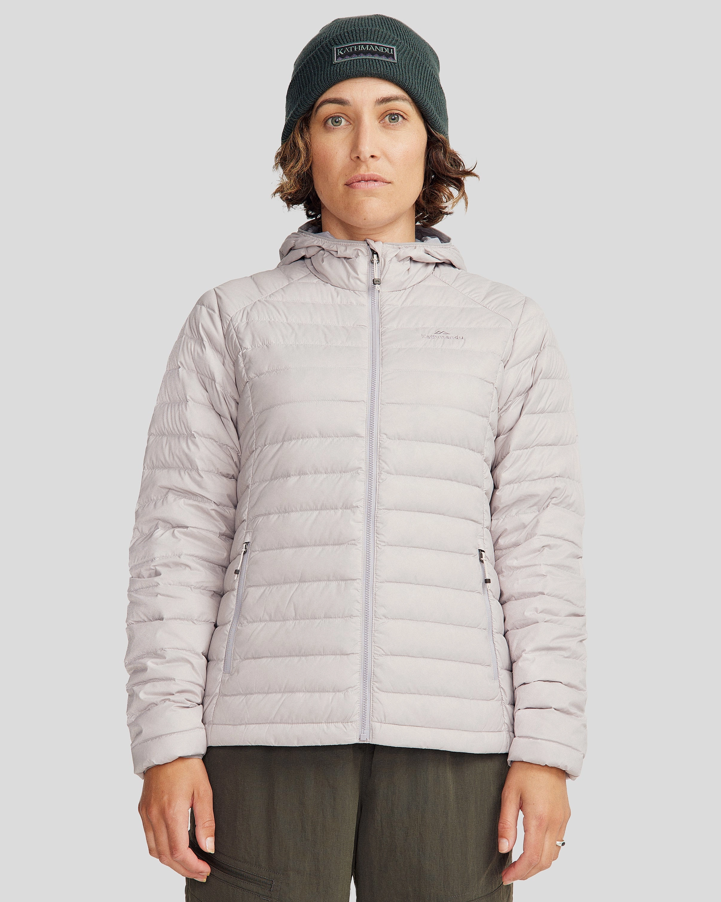 Reinforced Stitching Non Restrictive Silhouette Women's Heli Down Hooded Jacket v3 - Dove