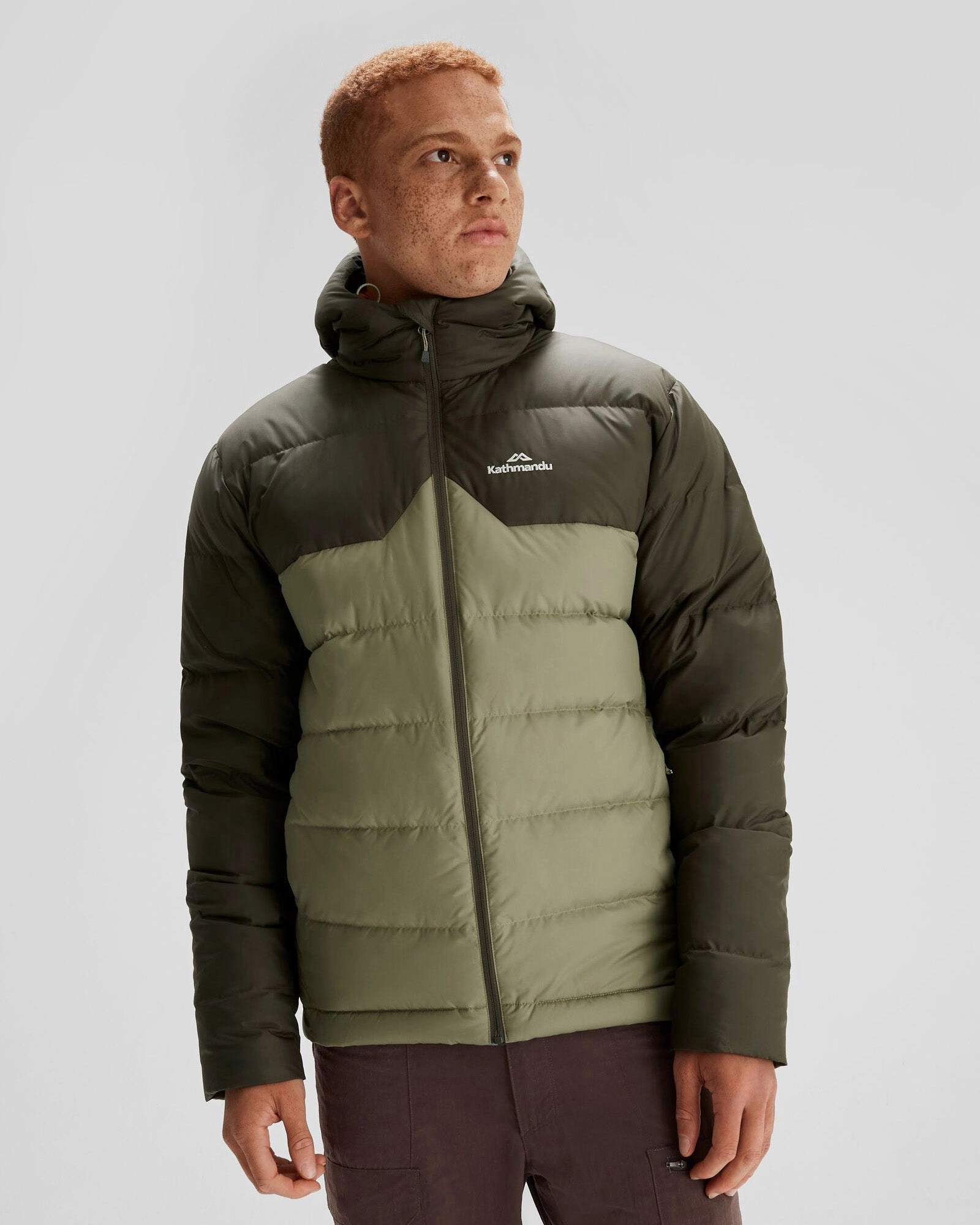 Men's Epiq Hooded Down Jacket - Beech/Dark Moss Soft Shell Material