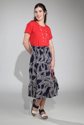 Skirt | Navy Ivory Circles | 3367C1 Twist Knot Details