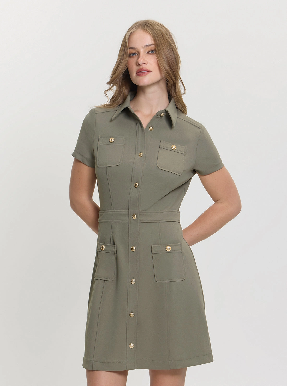 Green Elora Pockets Mini Dress Tailored Comfort Ruffle Detail