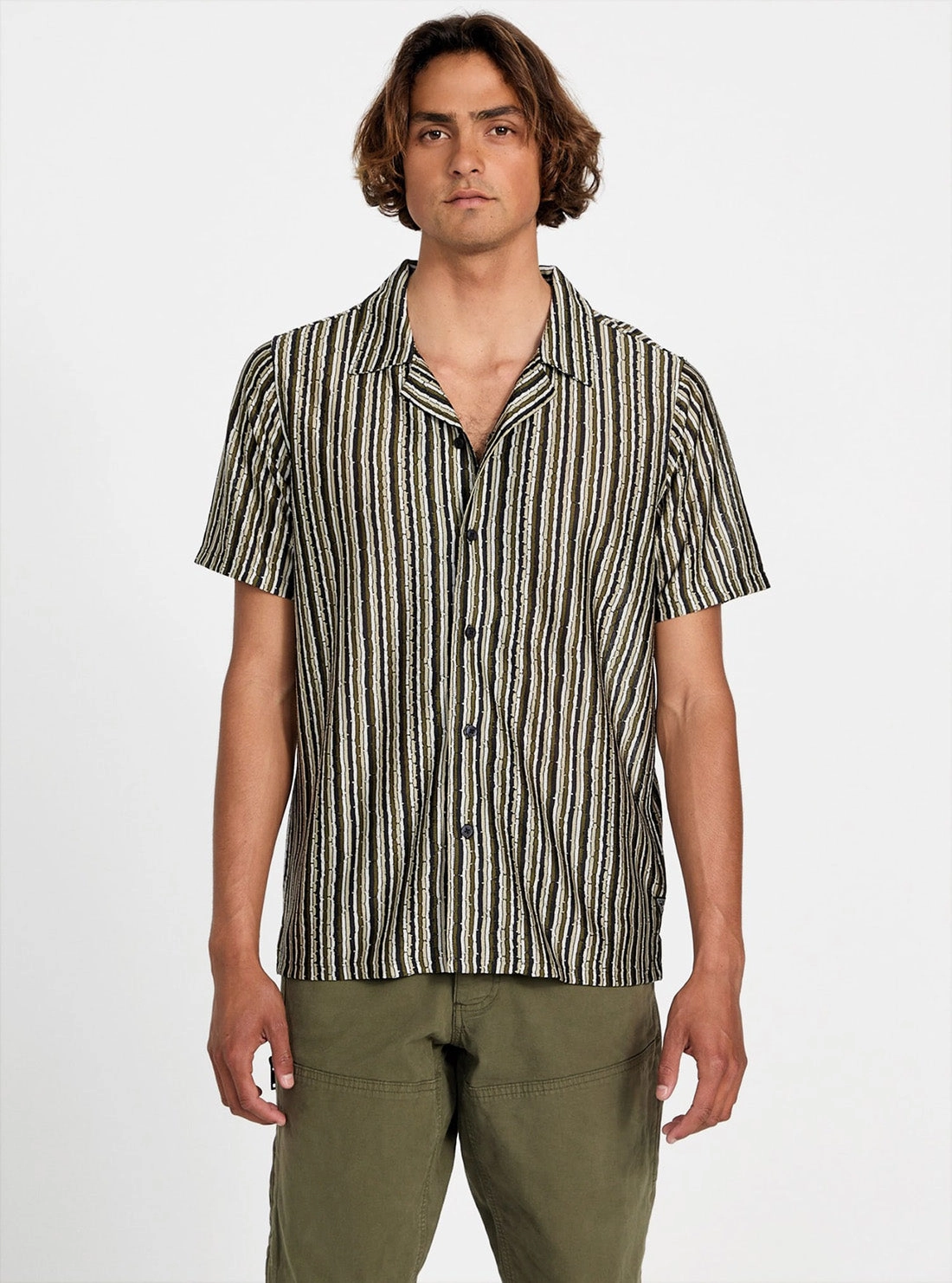 No Chafe Edging Green Wyatt Stripe Resort Shirt