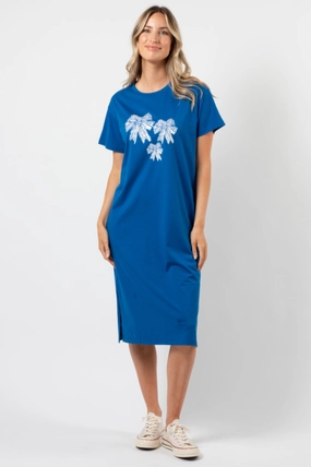 Stella   Gemma Maxie T-Shirt Dress Deep Blue Bowtiful Blue Texture Mood
