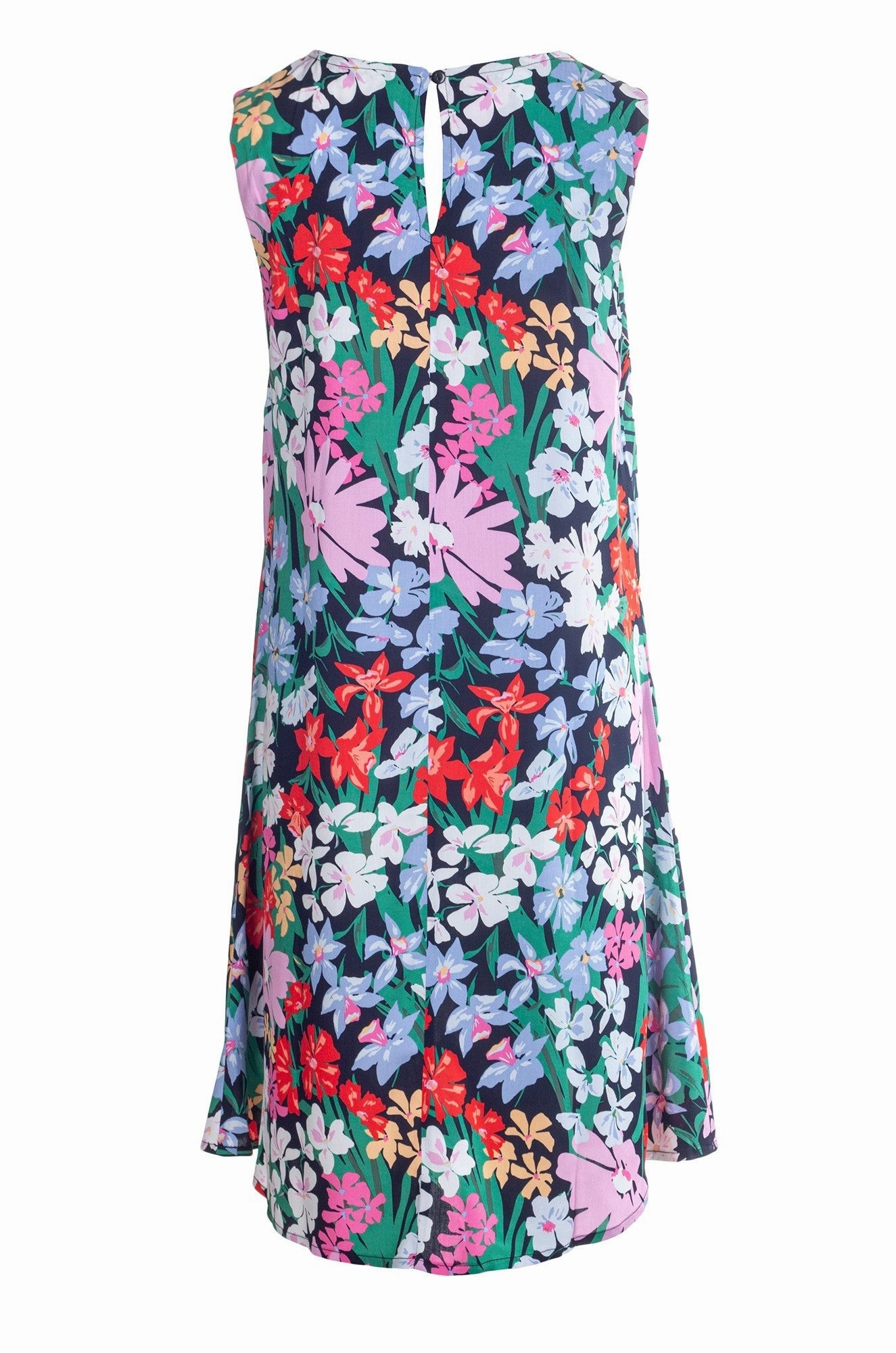 Printed Viscose A-line Dress | Multi Navy Flower | 3340A1 NonSlipClosure Sculpted Detail