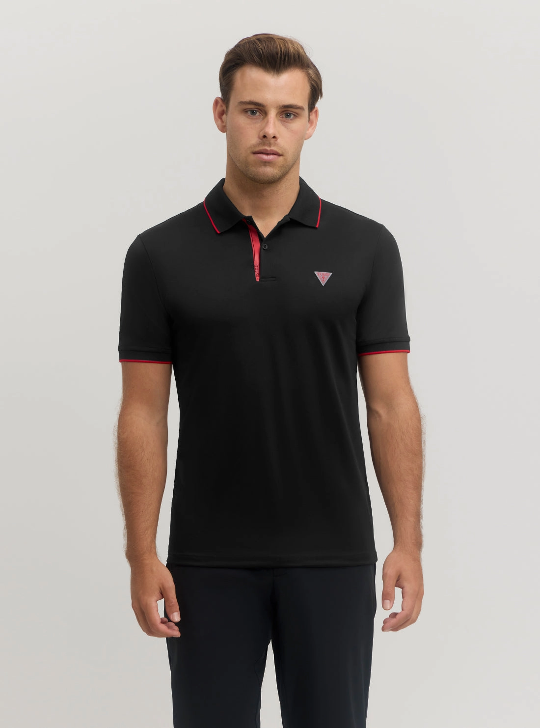 Short Sleeve Contemporary Look Black Stretch Polo Shirt