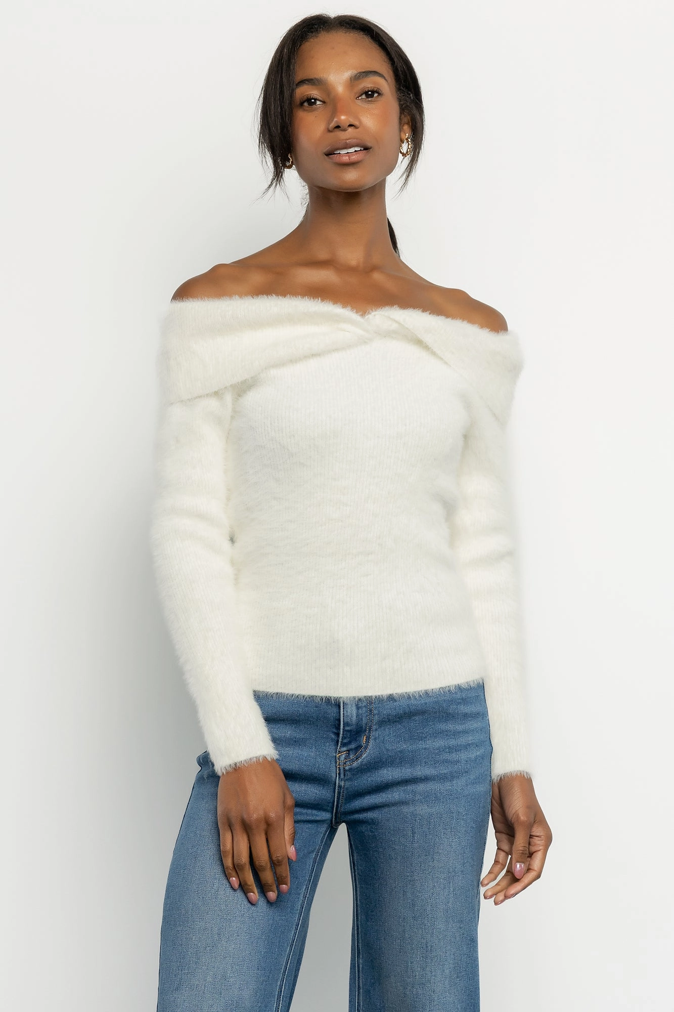 Cozy Waist Recycled Material Composition Perla Off Shoulder Sweater | Ivory