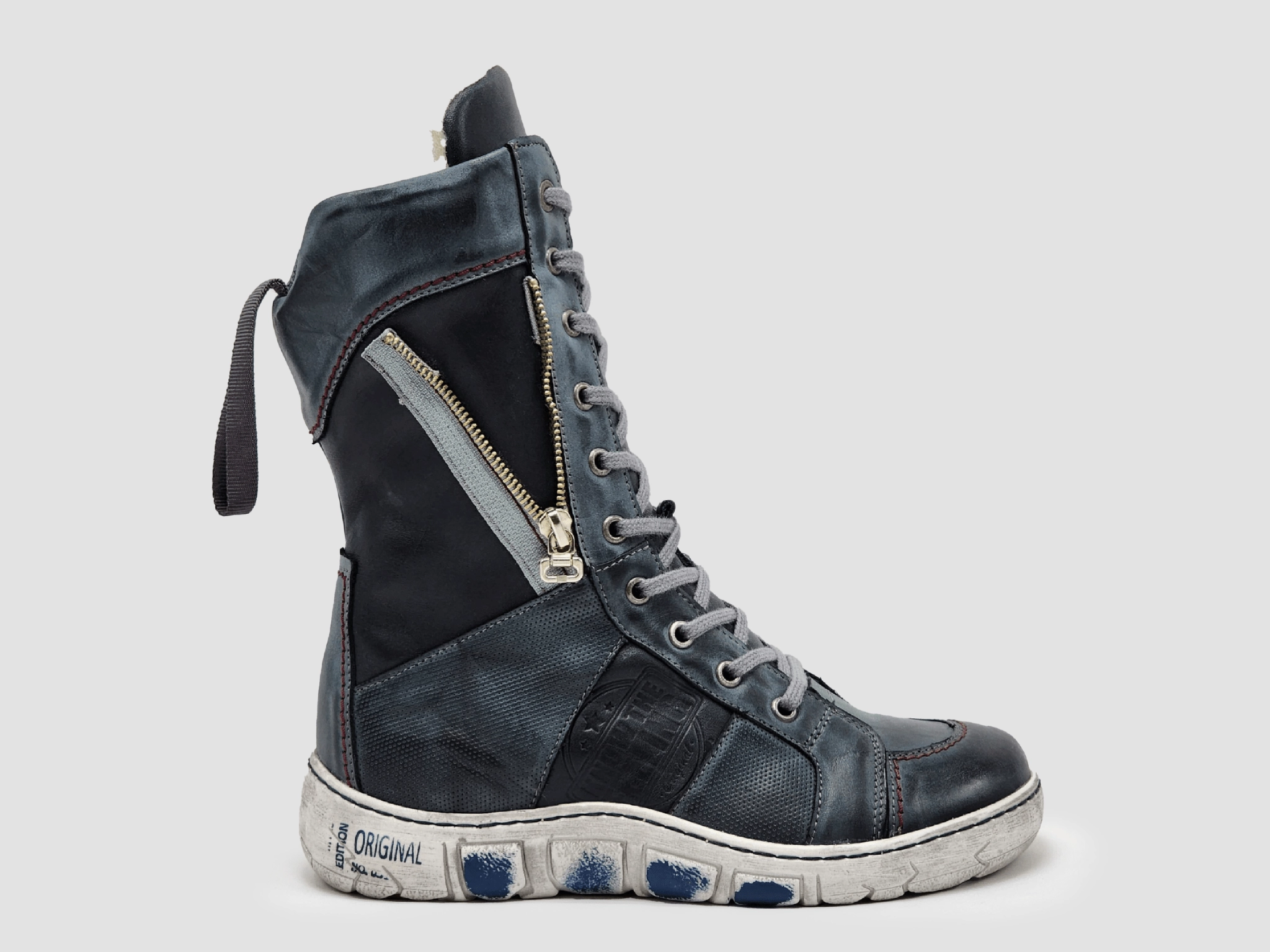 Women??s Comfort Tall Thick Wool-Lined Zip-Up Leather Boots - Blue Flexible Frame Outdoor Explorer