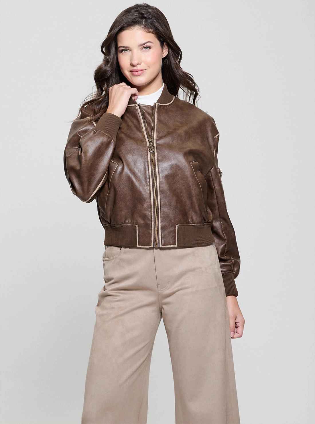 Crisp Air Piece Canvas Make Brown Angelique Vintage Bomber Jacket