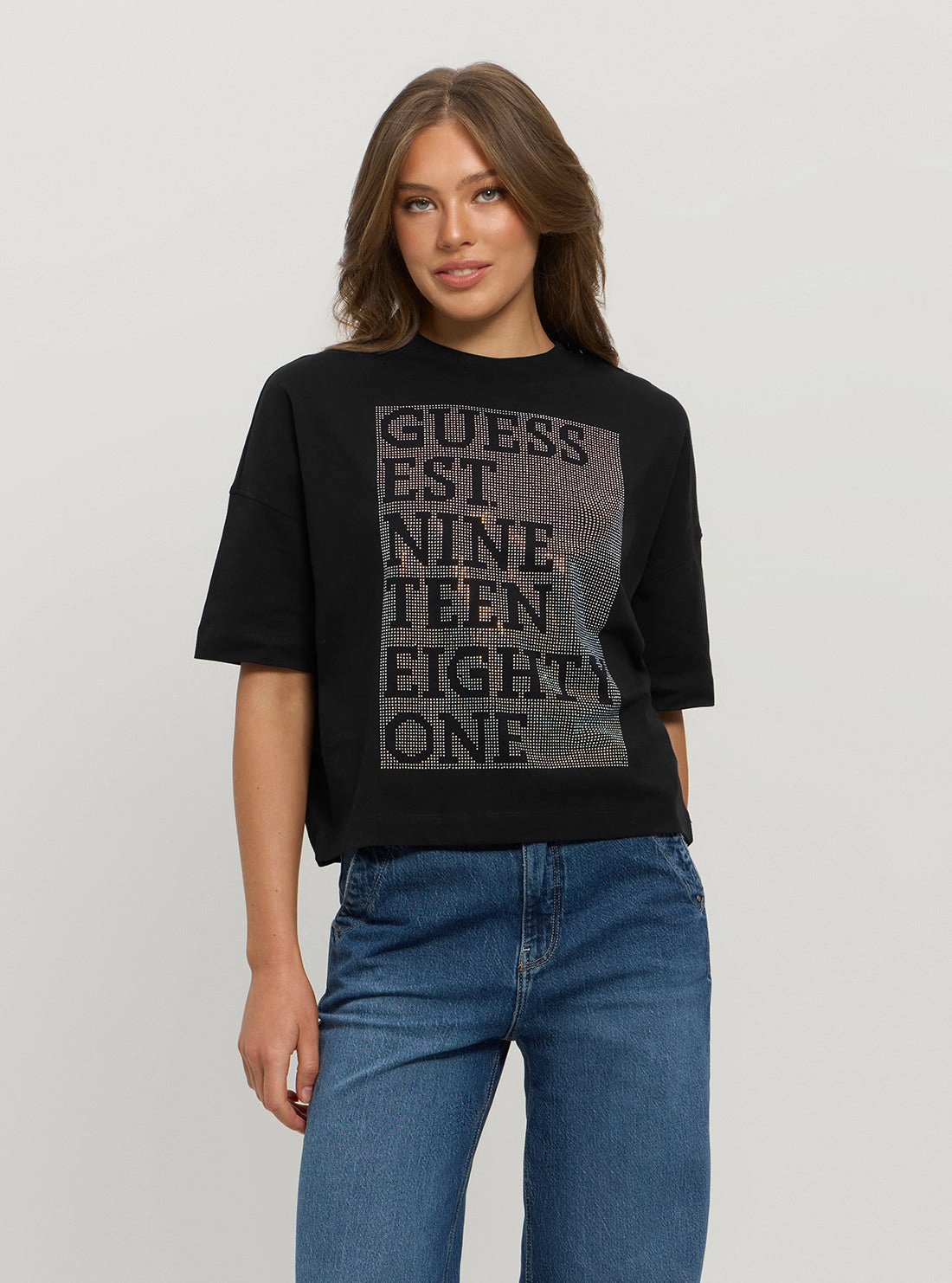 Rolled Hem Detailing Eco Black Shiny Box T-Shirt