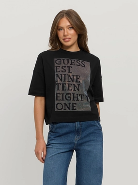 Rolled Hem Detailing Eco Black Shiny Box T-Shirt