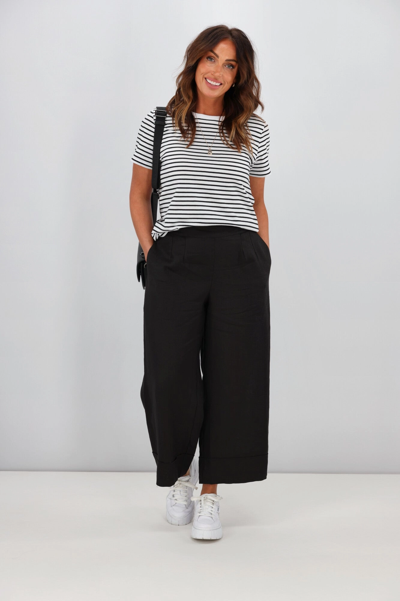 Tirelli Wide Leg Linen Pant Black Eco Shopper Compression Support Ergonomic Fit