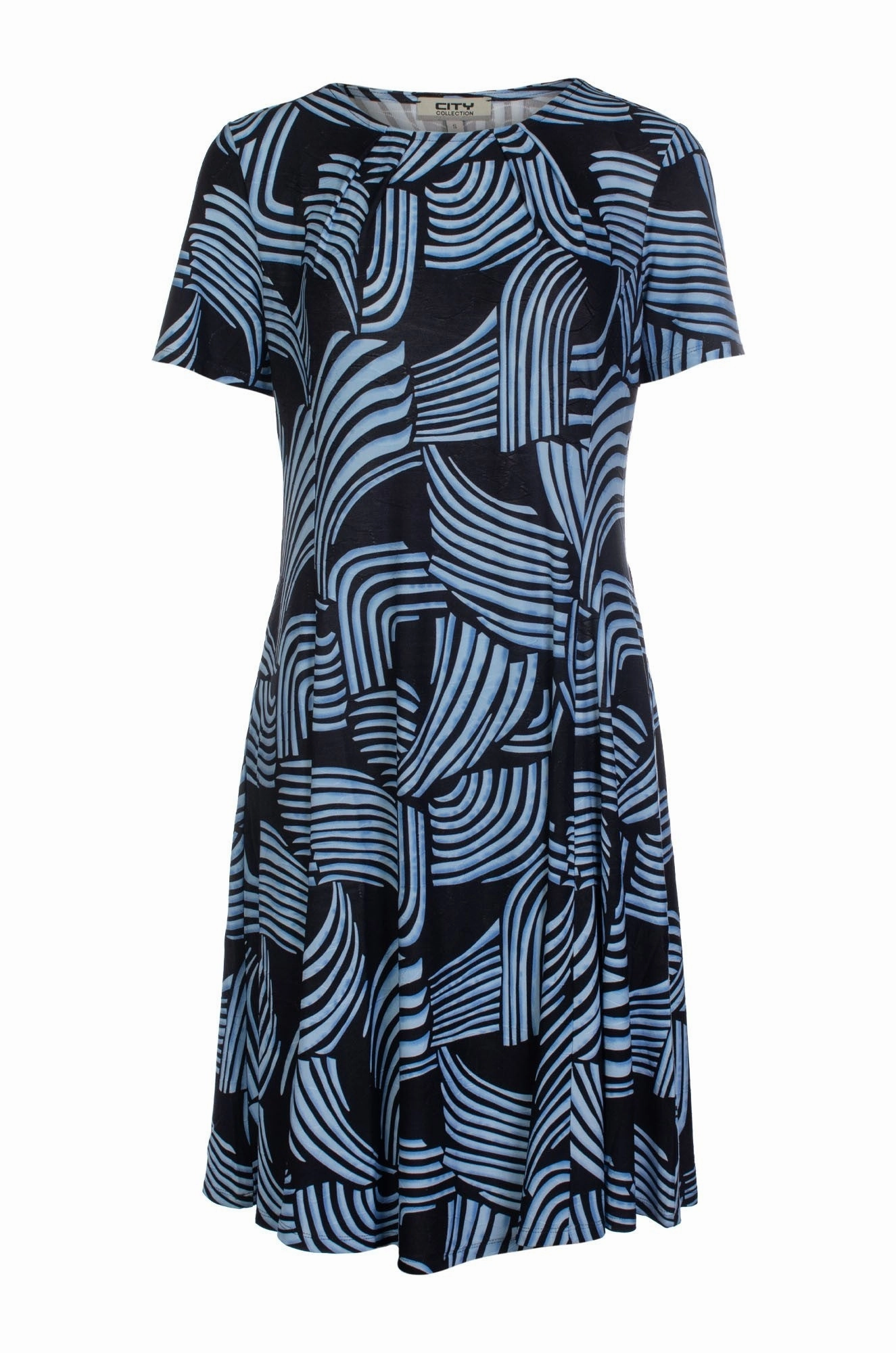Soft Composition Printed Slinky Dress | Navy Sky Geo | 7426C1