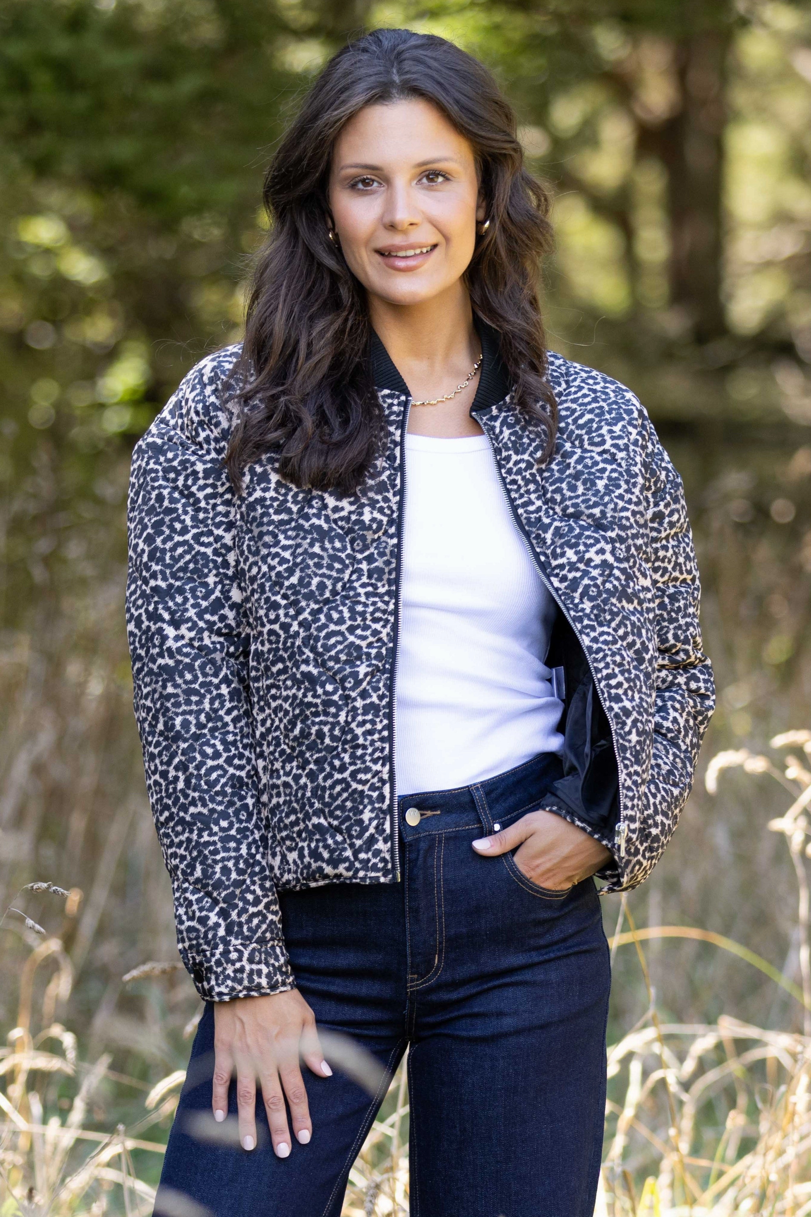 Shine On Label Kinsley Quilted Jacket Animal Print Elasticized Edging 360?? Visibility